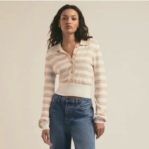 Favorite Daughter Women The Belle Cardigan Sweater Medium Preppy Striped Polo
